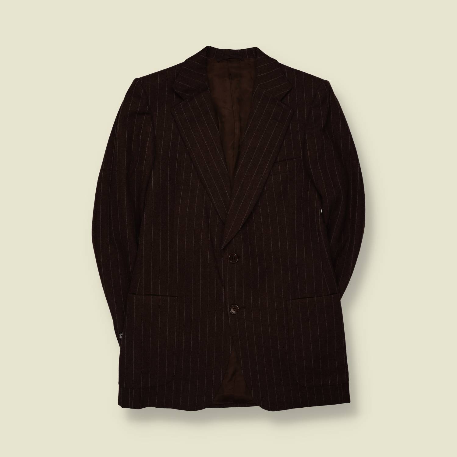 1970s | Virgin Wool Pinstripe Blazer | Dark Brown - XXS