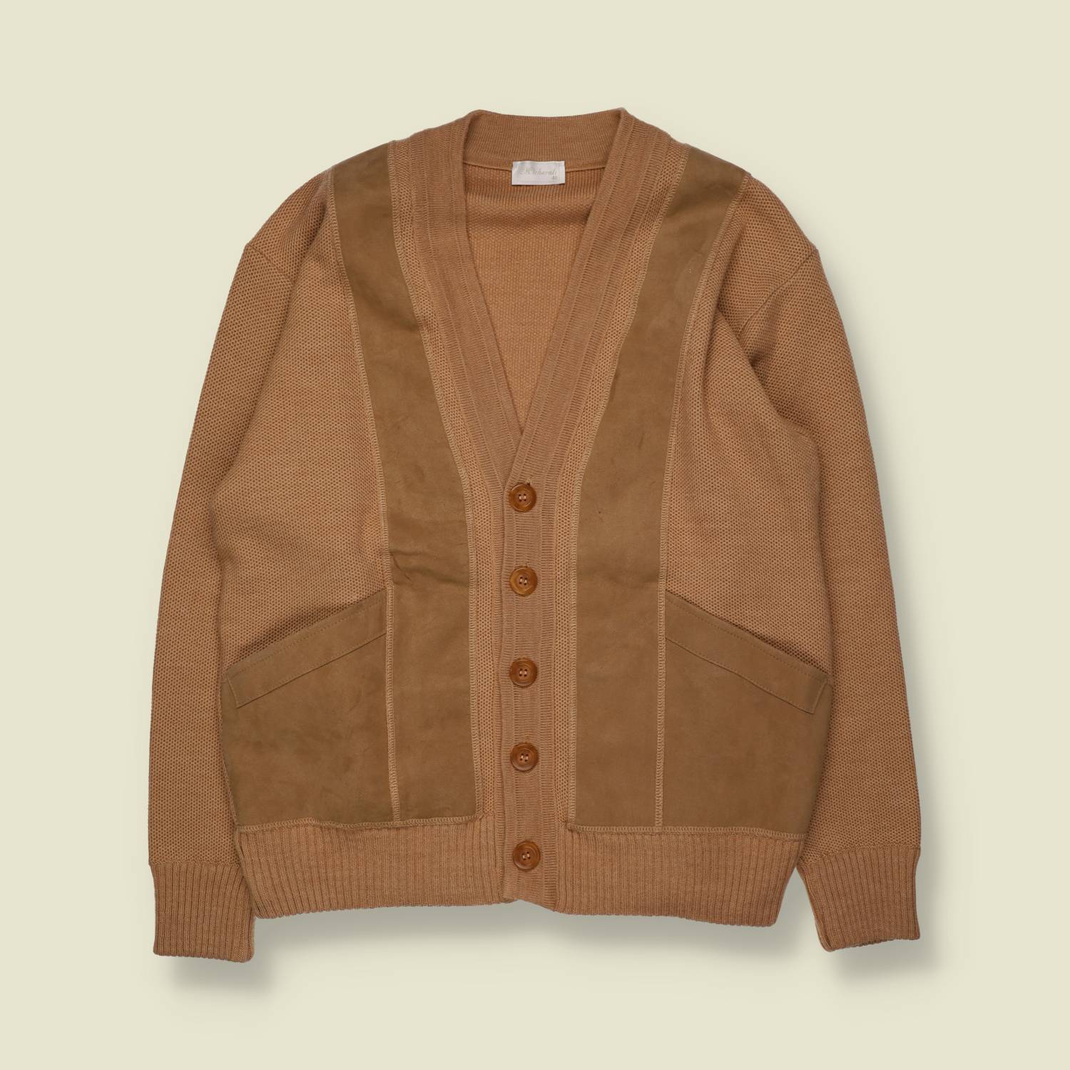 1970s | Leather & Knit Cardigan | Tan - L