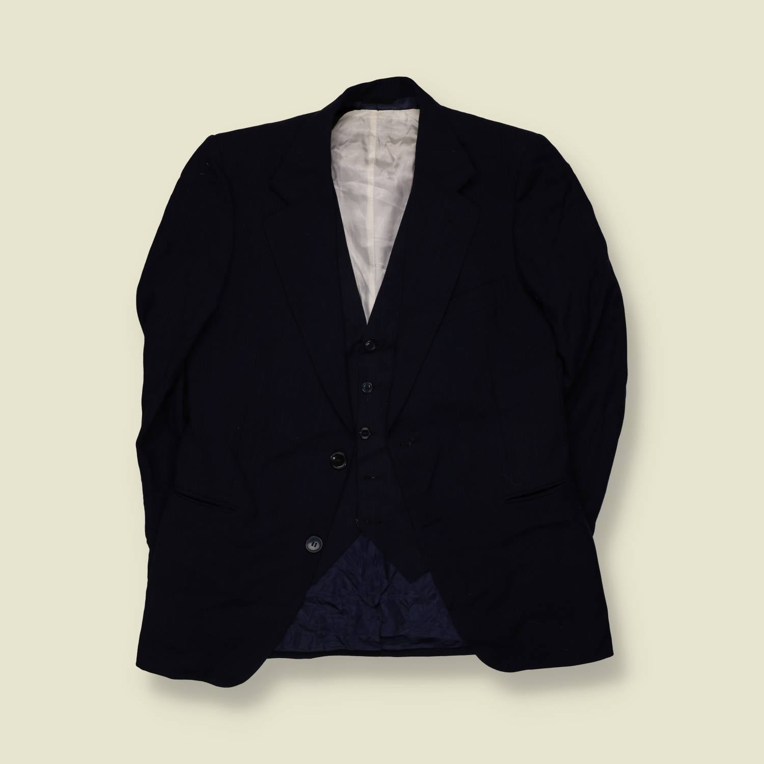 1970s | Three-Piece Suit | Blue-Grey | Pure Wool - XXS-XS