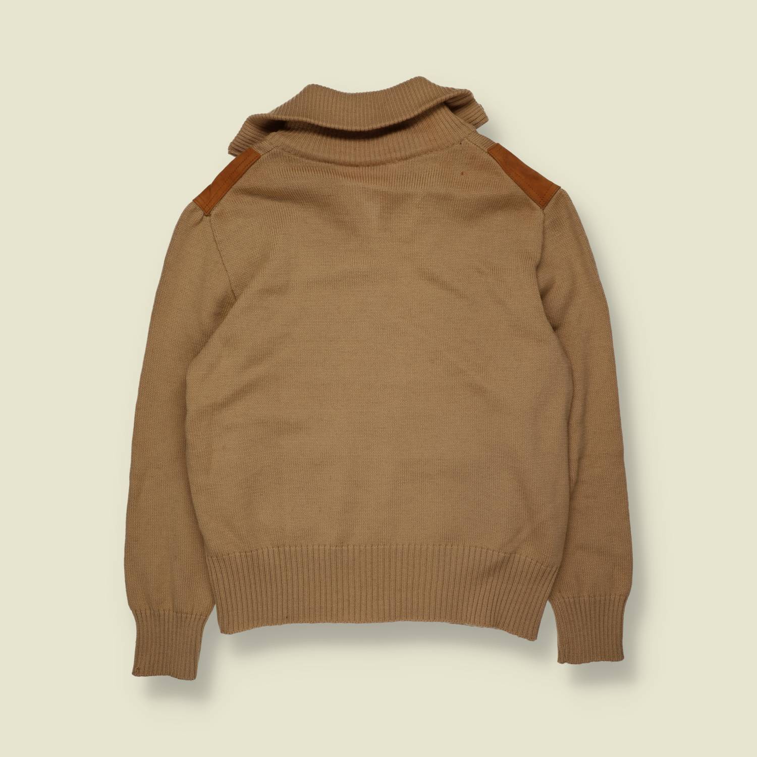 1970s | Knit & Leather Zip Jacket | Camel - M
