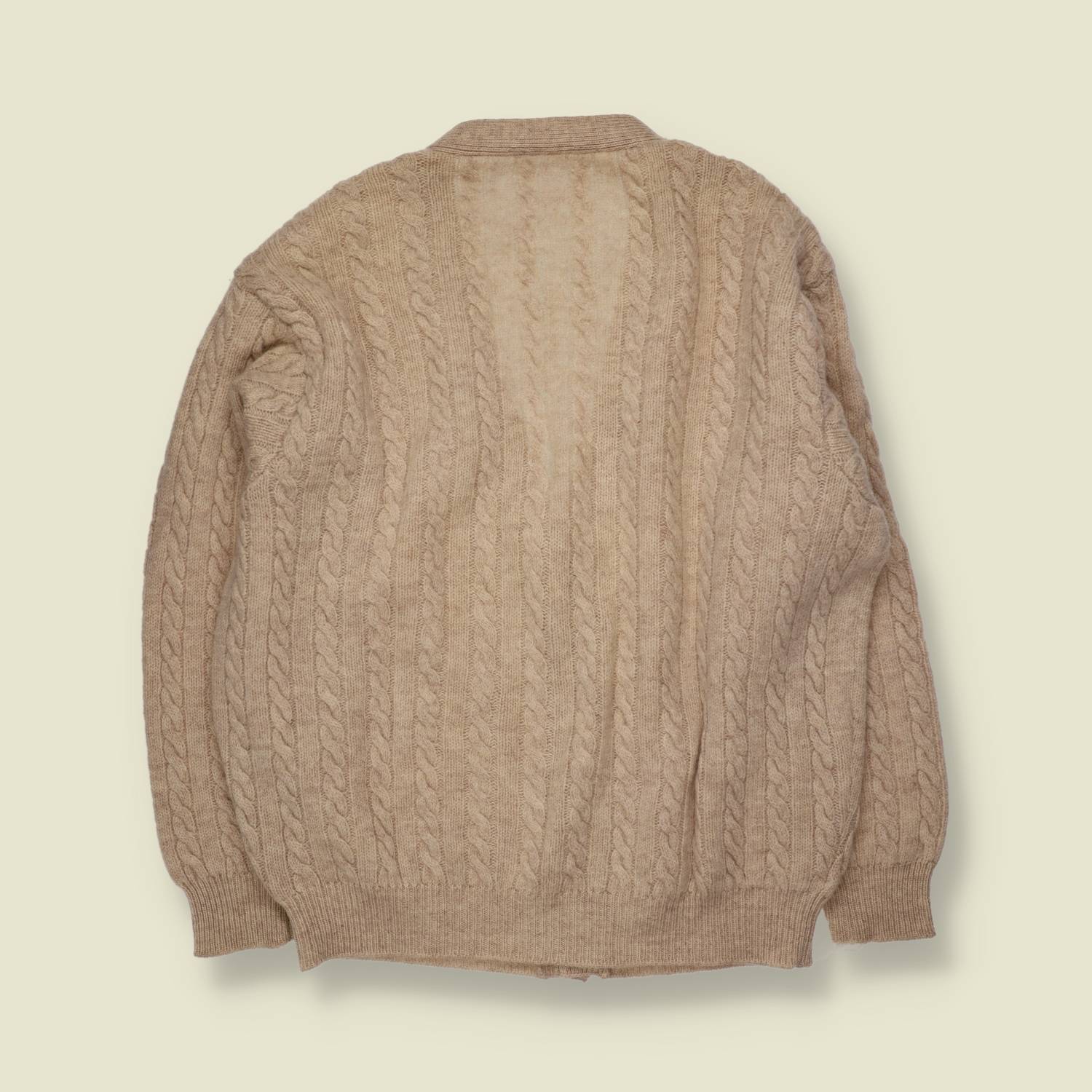 1970s | Cable Knit Wool Cardigan | Oatmeal - XXL