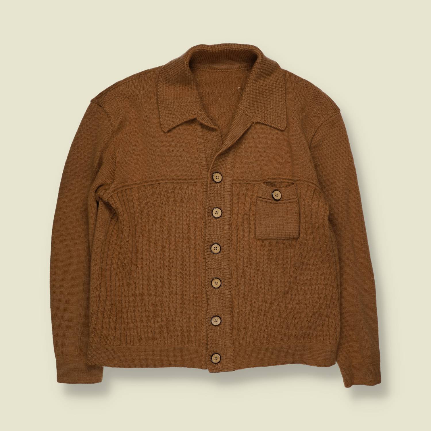 1970s | Knit Cardigan | Tan - XS