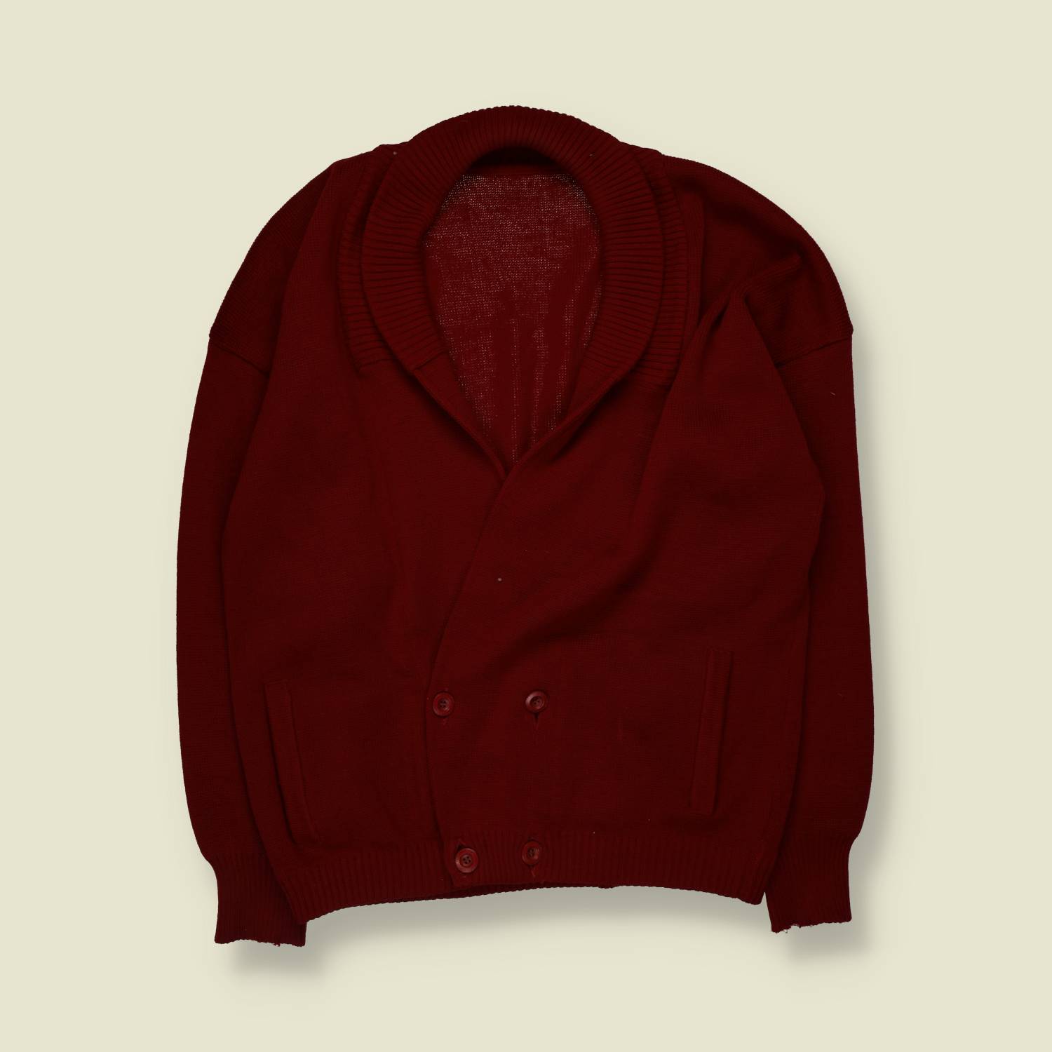 1970s | Double-Breasted Cardigan | Burgundy - XL