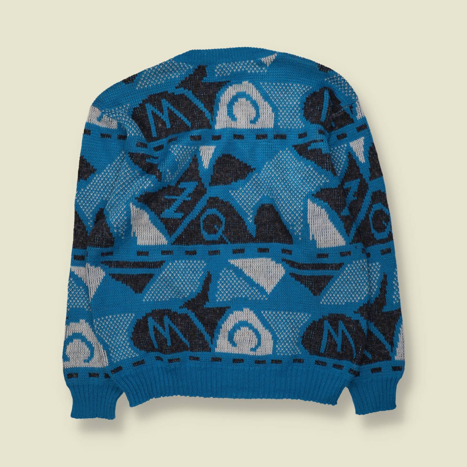 1980s | Jumper | Blue & Black Abstract - M