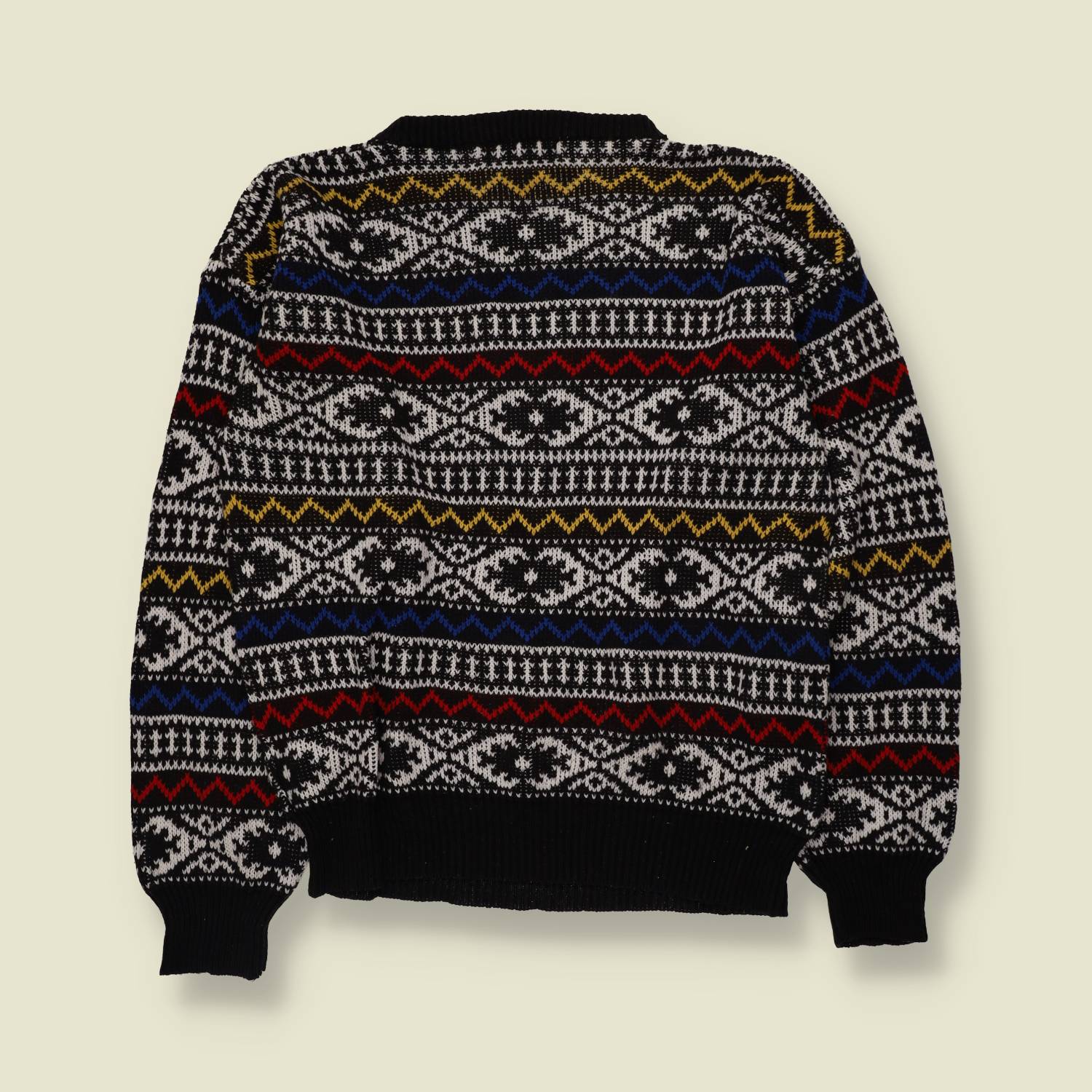 1980s | TIW | Fair Isle Jumper | Black & White Multicolour - M