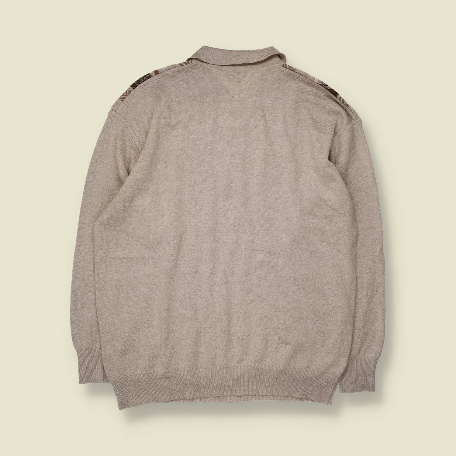 1980s | O.F. Duke | Textured Polo Jumper | Grey & Brown - XL