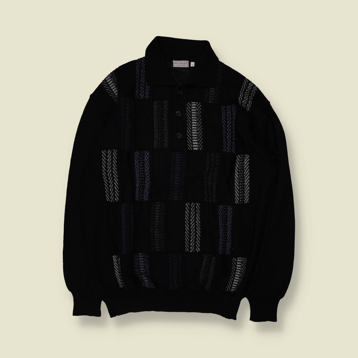 1980s | Westbury | Textured Polo Jumper | Black - XXL