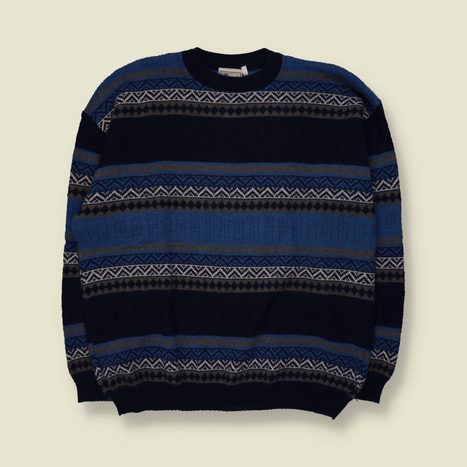1980s | Fair Isle Jumper | Navy & Blue - 3XL