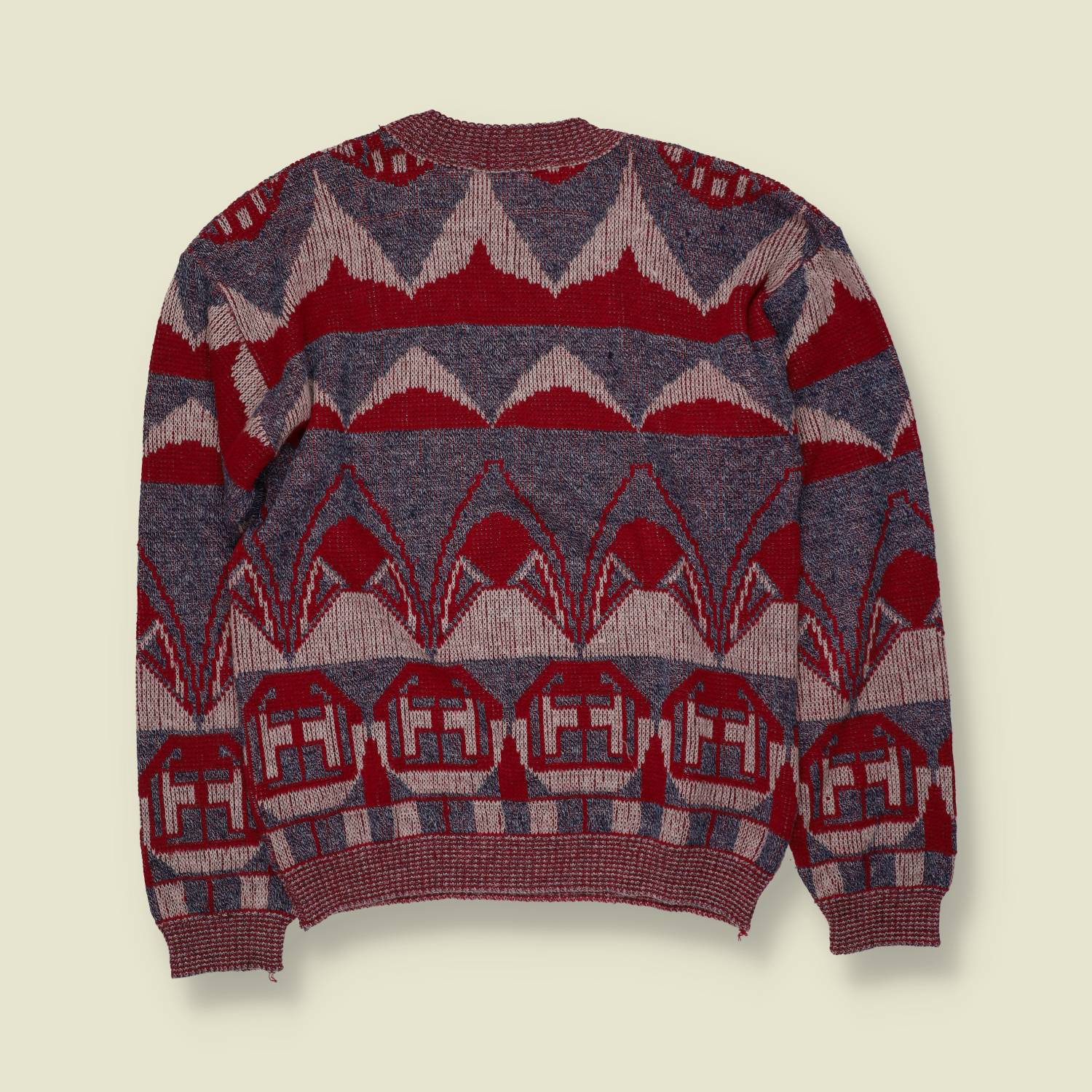1980s | Novelty House Print Jumper | Red & Navy - XS