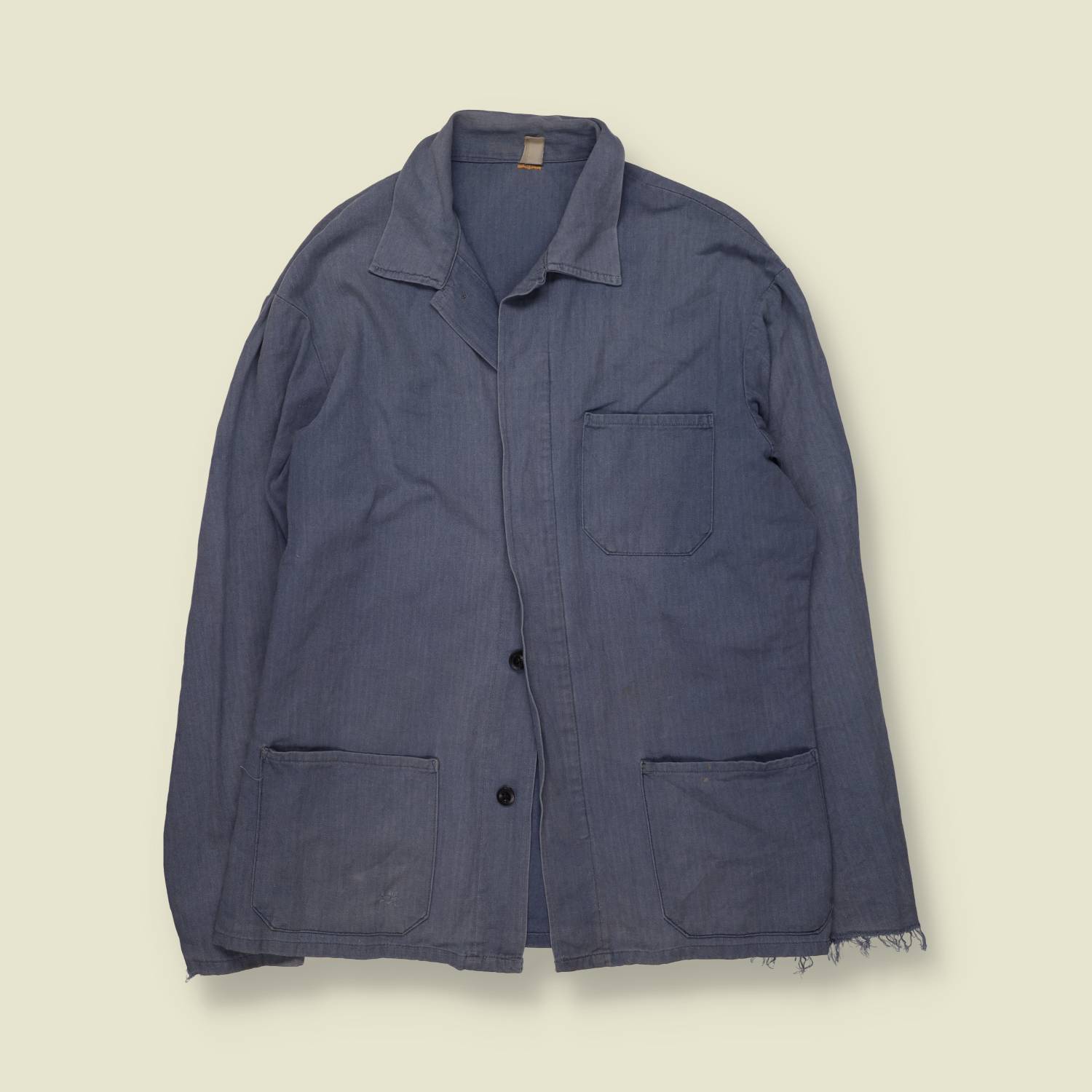 1980s | Chore Jacket | Faded Blue Herringbone - M