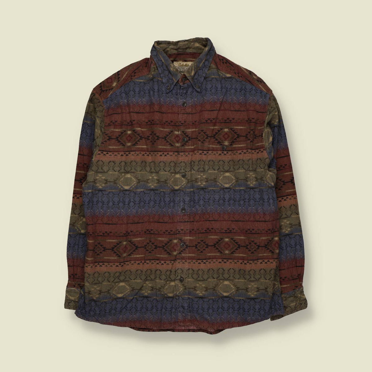 1990s | Cabela's Aztec Print Cotton Chamois Shirt | Multicolour - XL