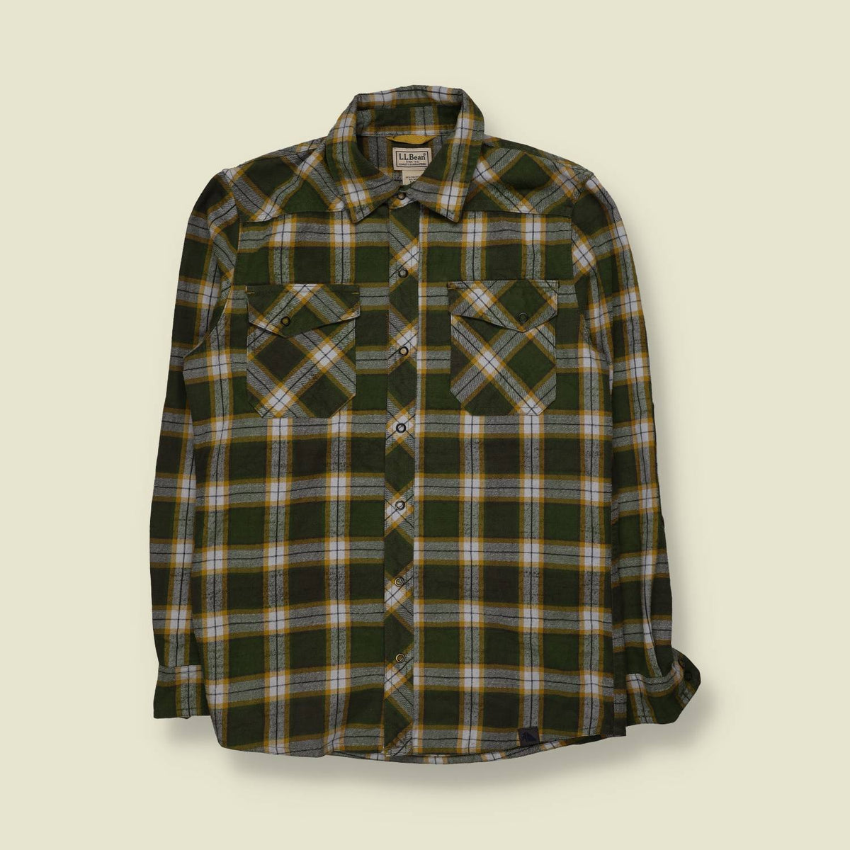2000s | L.L.Bean Plaid Flannel Shirt | Green & Yellow - S