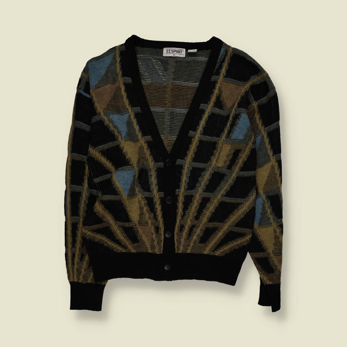 1980s | IT Sport Geometric Pattern Knit Cardigan | Multicolour - M