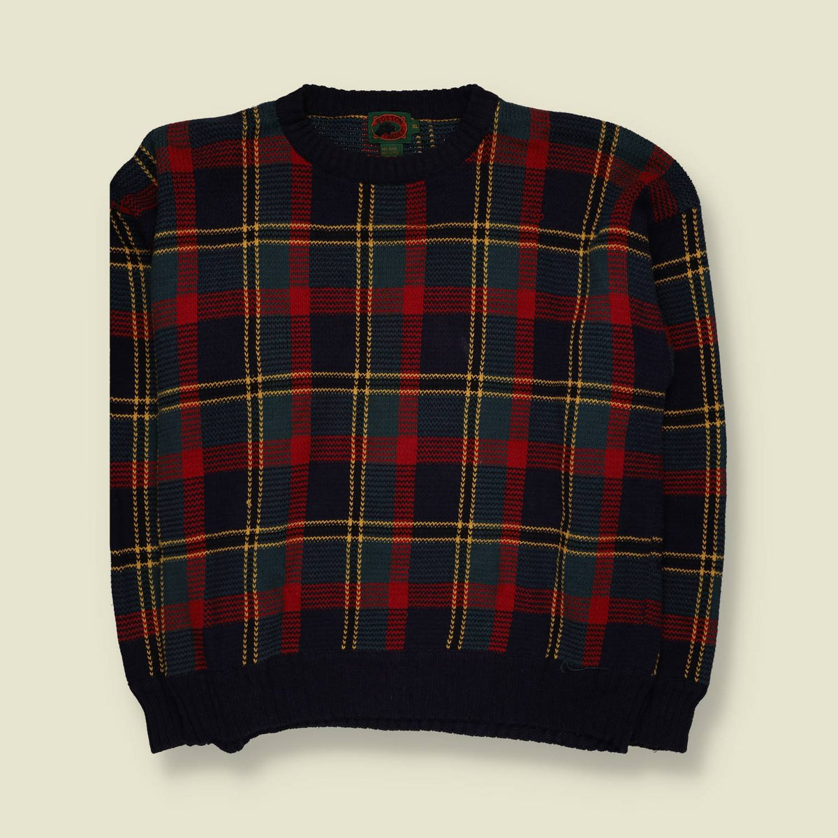 1980s | Boston Traders Tartan Plaid Knit Jumper | Navy Blue & Red - 4XL