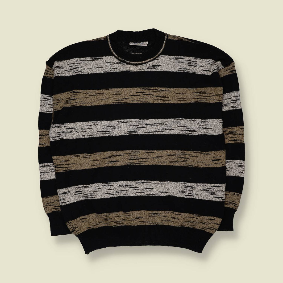 1980s | Dreira Monee Striped Knit Jumper | Black & Beige - M
