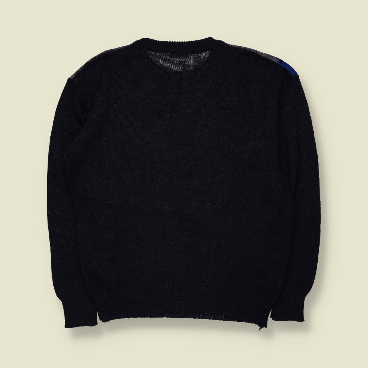 1980s | Grandway Geometric Pattern Knit Jumper | Black, Grey & Blue - S
