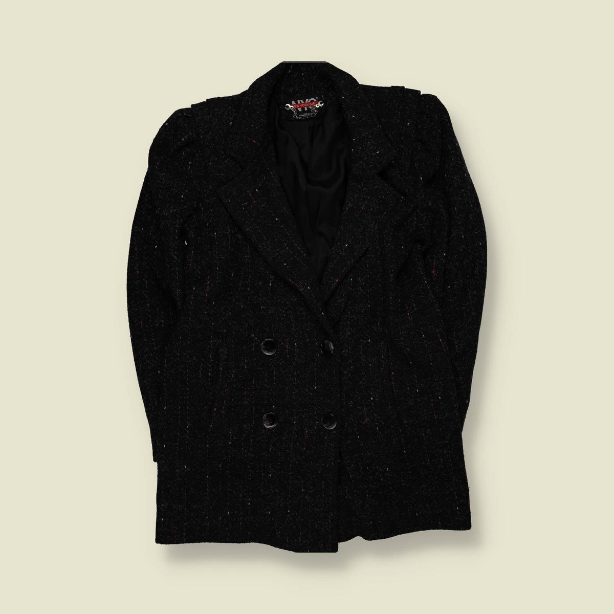 1980s | New York Girl | Black Flecked Double-Breasted Coat - 12