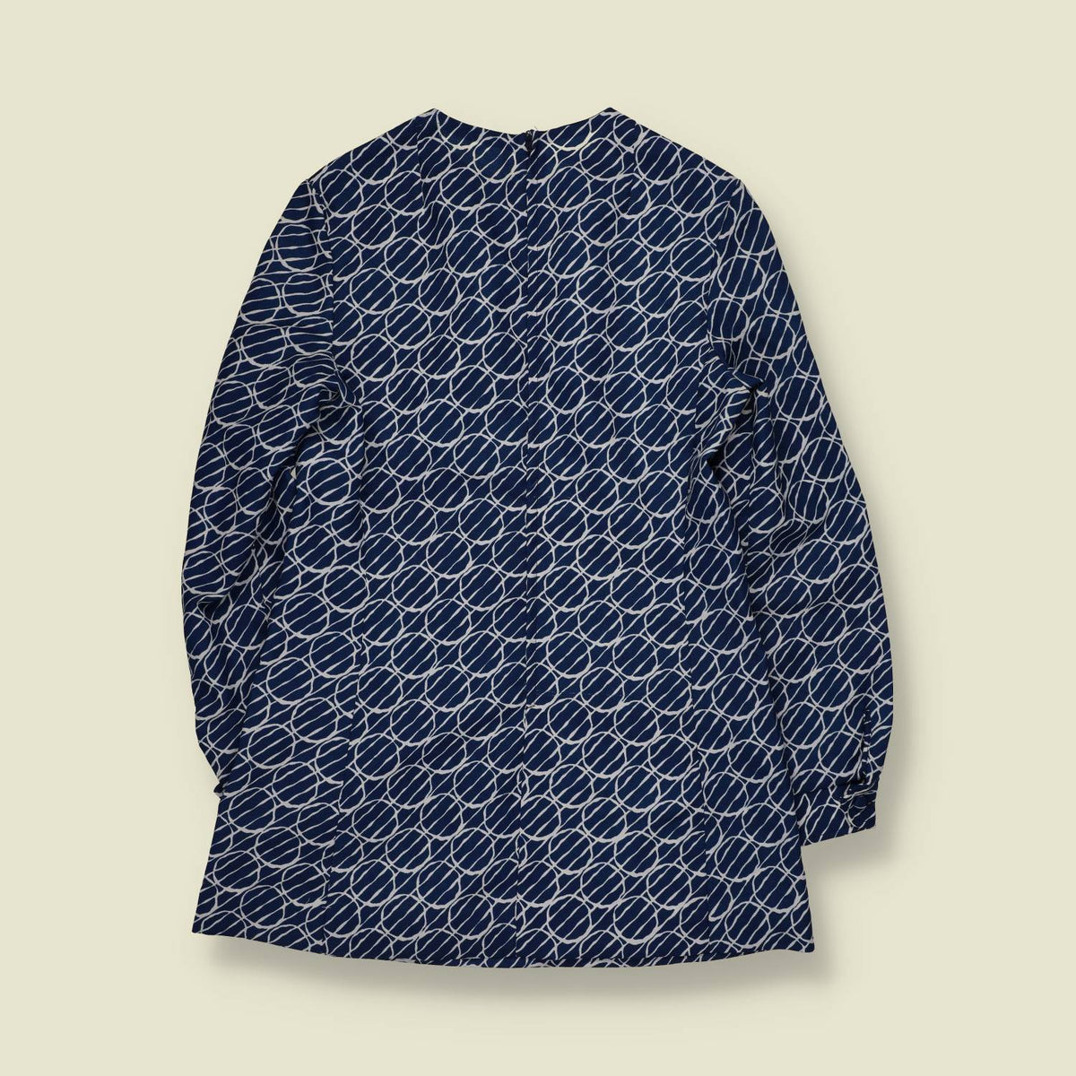 1970s | Navy & White Abstract Print Shift Dress - 8