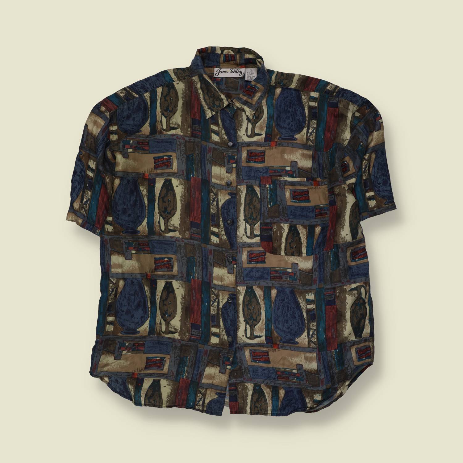 1990s | Silk Blouse | Abstract Print - 20