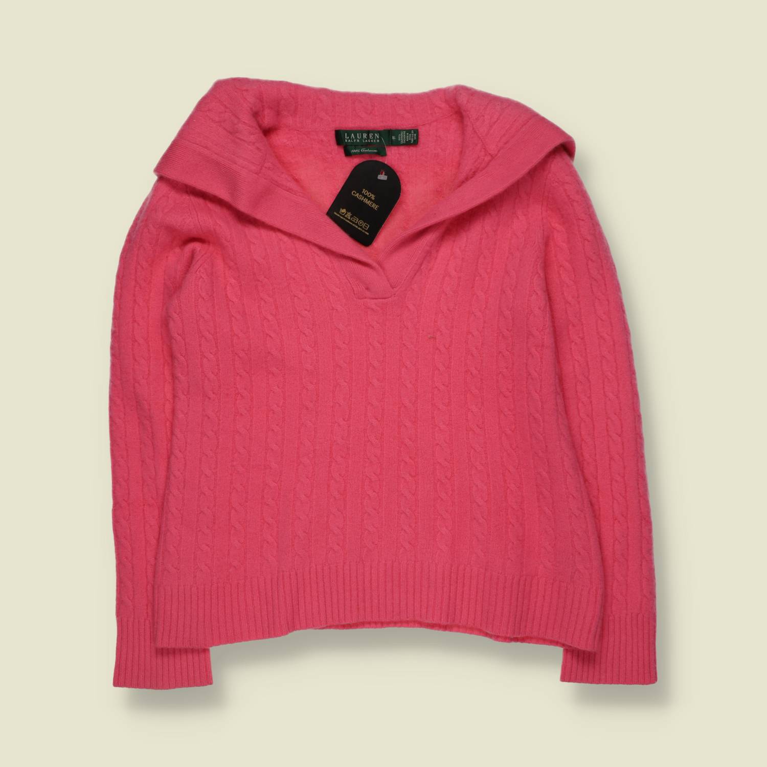 1990s | Lauren Ralph Lauren | Deadstock Cashmere Cable Knit Jumper - 8