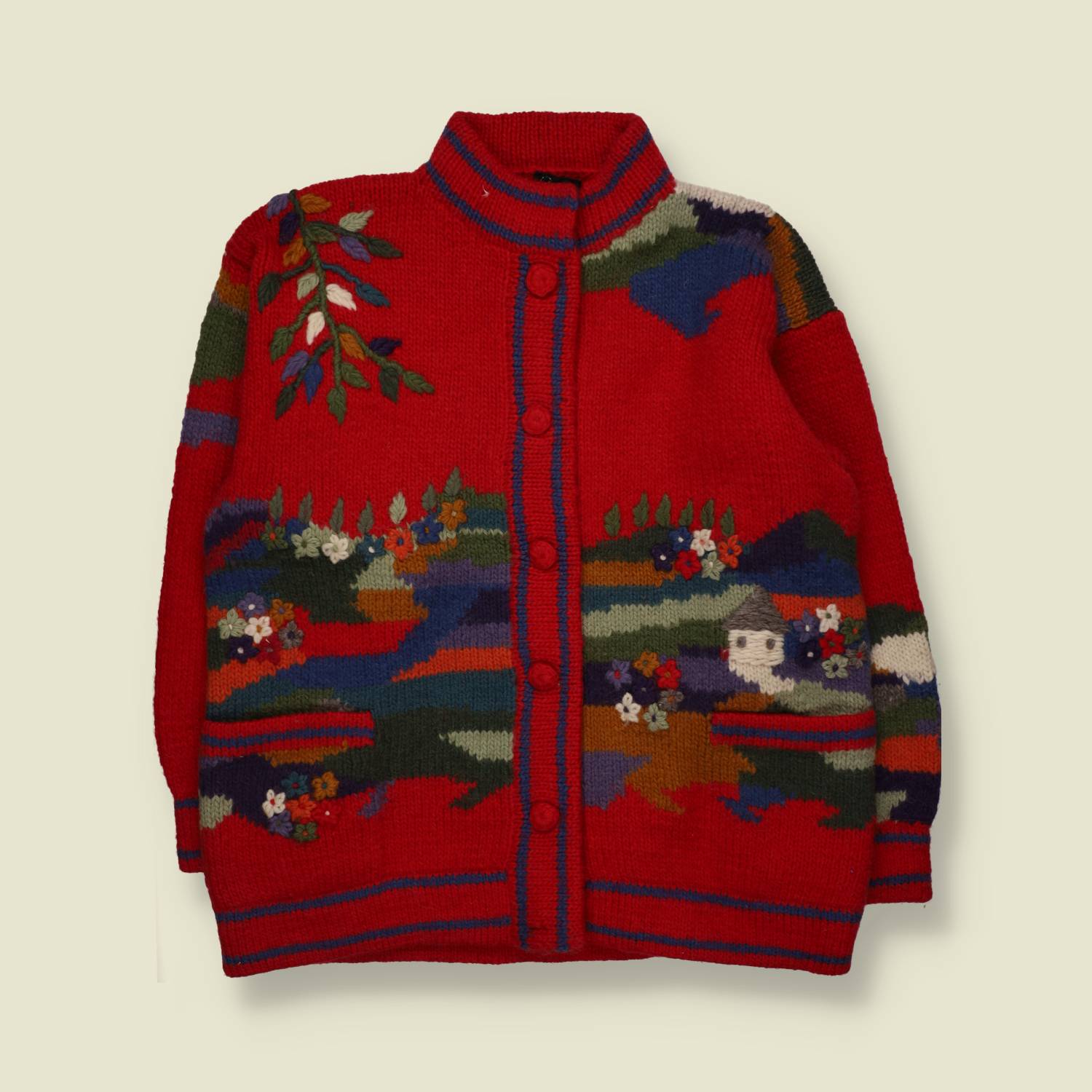 1980s | Handknit Scenic Cardigan - One size