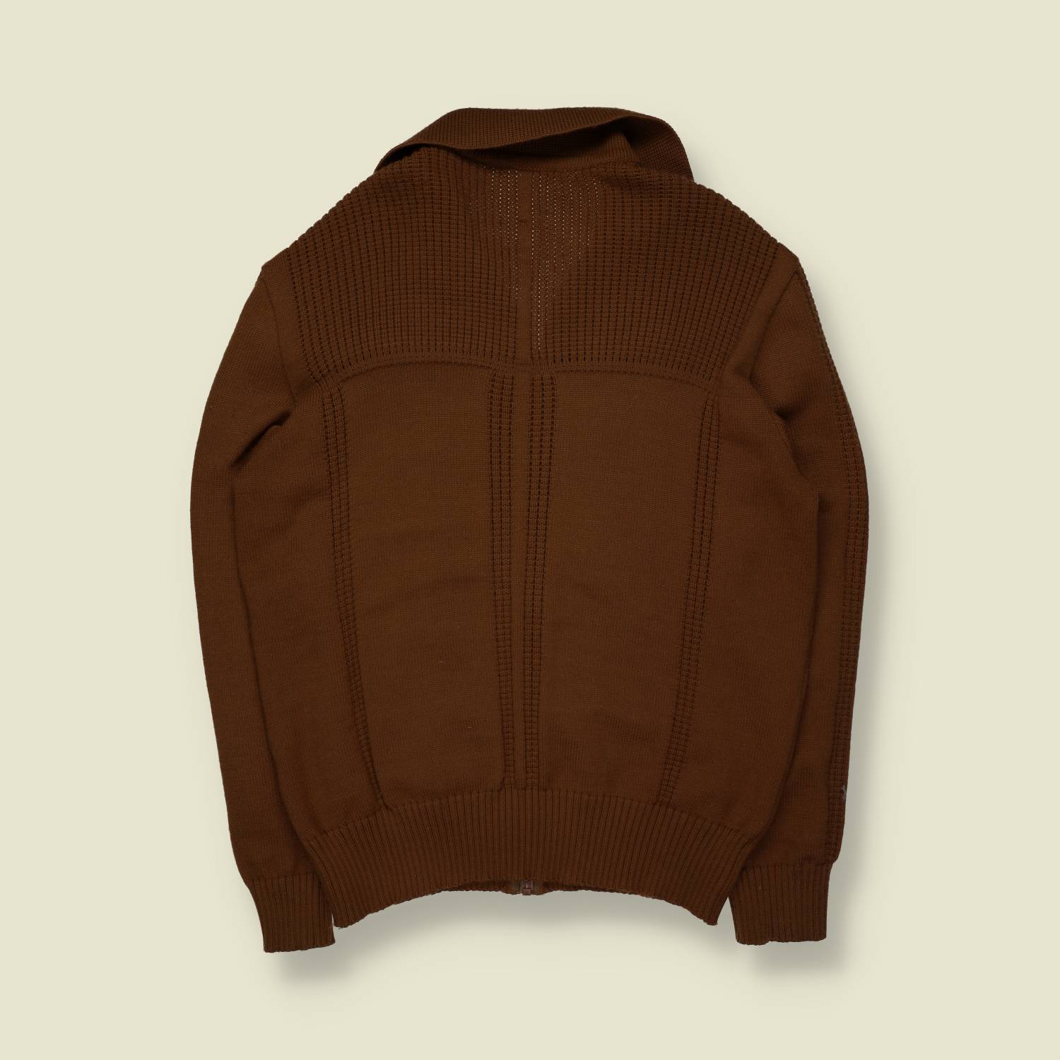1970s | Sercap | Leather Panel Knit Jacket | Brown – M