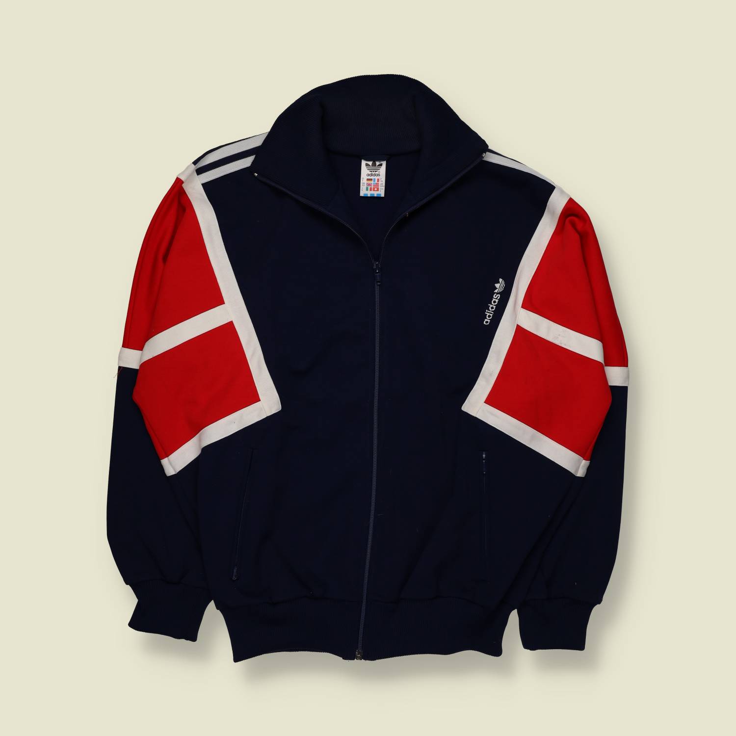 1980s | Adidas | Colour Block Track Jacket | Navy Red White – Made In Hungary – XL
