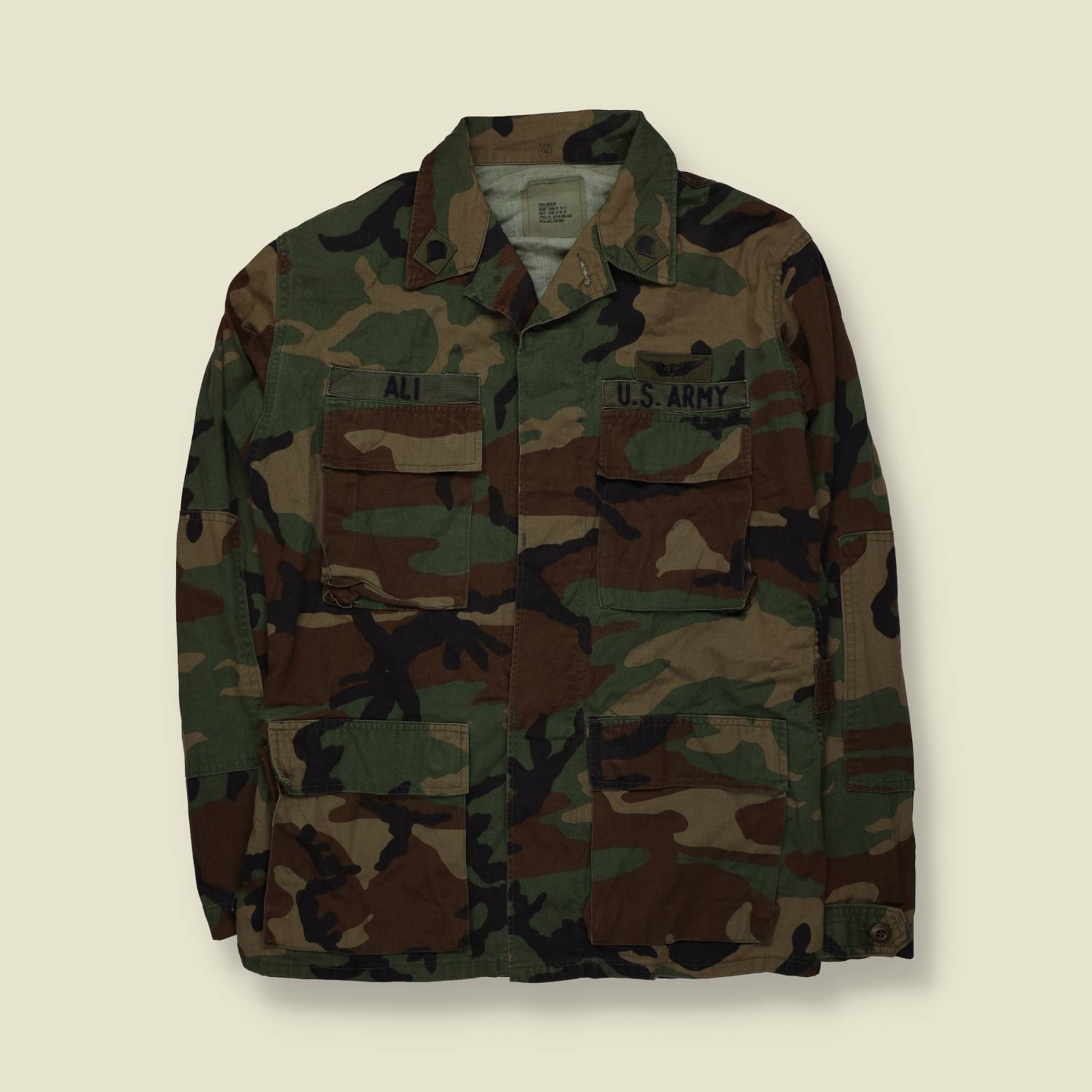 1980s–1990s | US Army | Woodland Camouflage BDU Combat Shirt – M