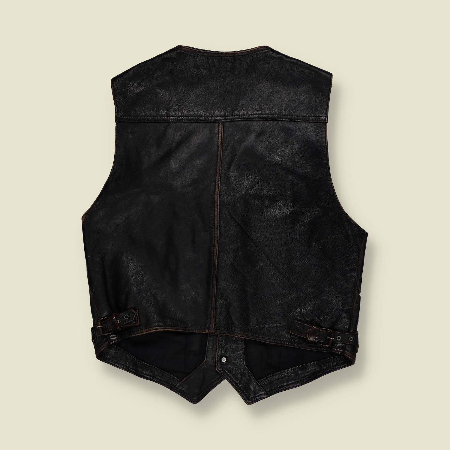 1980s | Western Style Leather Vest | Black – L