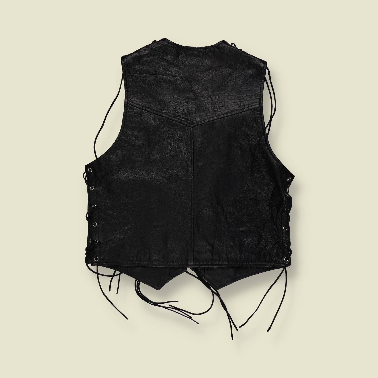 1980s | Western Style Leather Vest | Black Concho Button – M