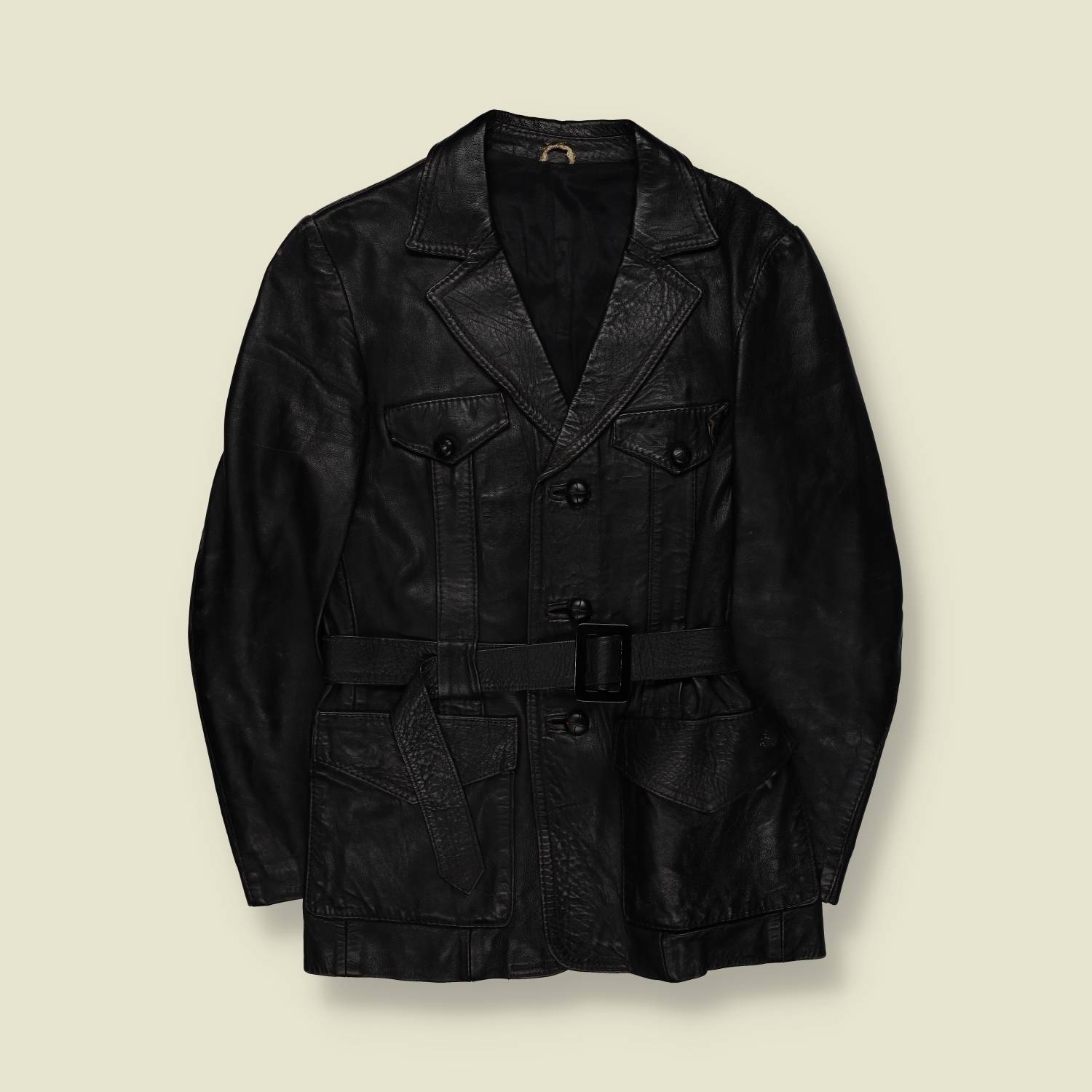 1970s | Swears & Wells London | Leather Belted Jacket | Black – XXS