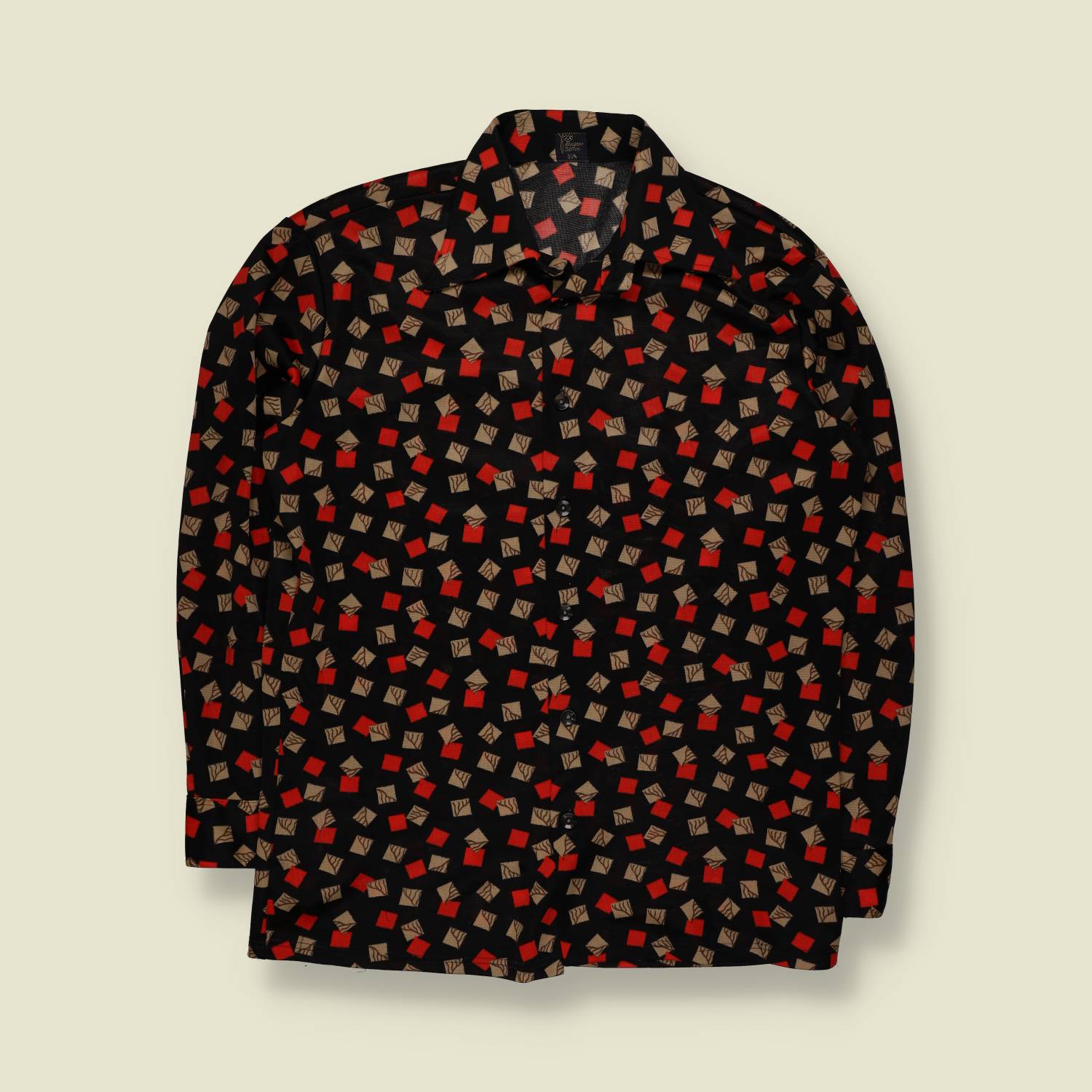 1970s | Patterned Polyester Shirt | Geometric Print – L