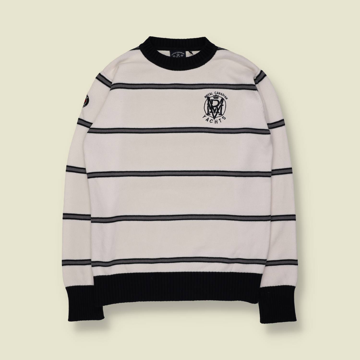 1980s | Royal Canadian Yachts | Nautical Knit Sweater | White & Navy – XS