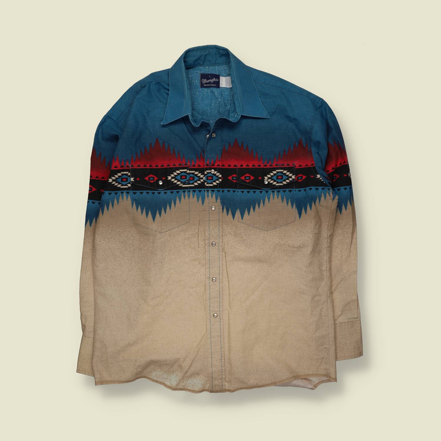 Early 1990s | Wrangler | Southwestern Print Western Shirt | Blue & Sand – XXXL