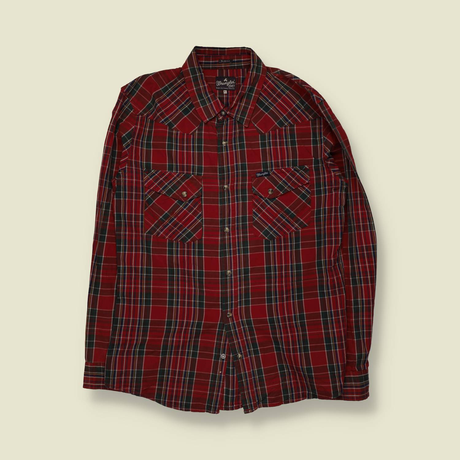 2000s | Wrangler | Western Plaid Shirt | Red Tartan – M