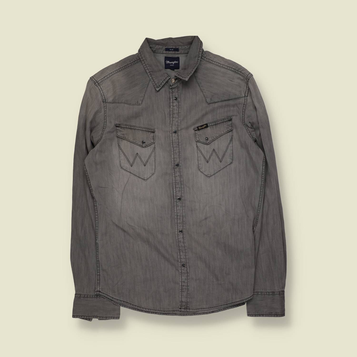2000s | Wrangler | 1947 Slim Fit Western Shirt | Grey – M