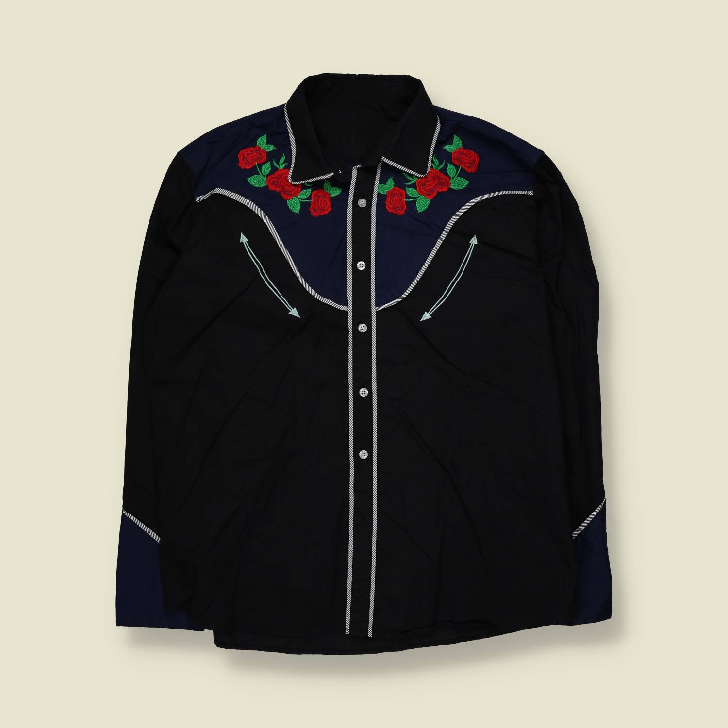 1990s | Rodeo Style | Embroidered Western Shirt | Black & Blue – XXL