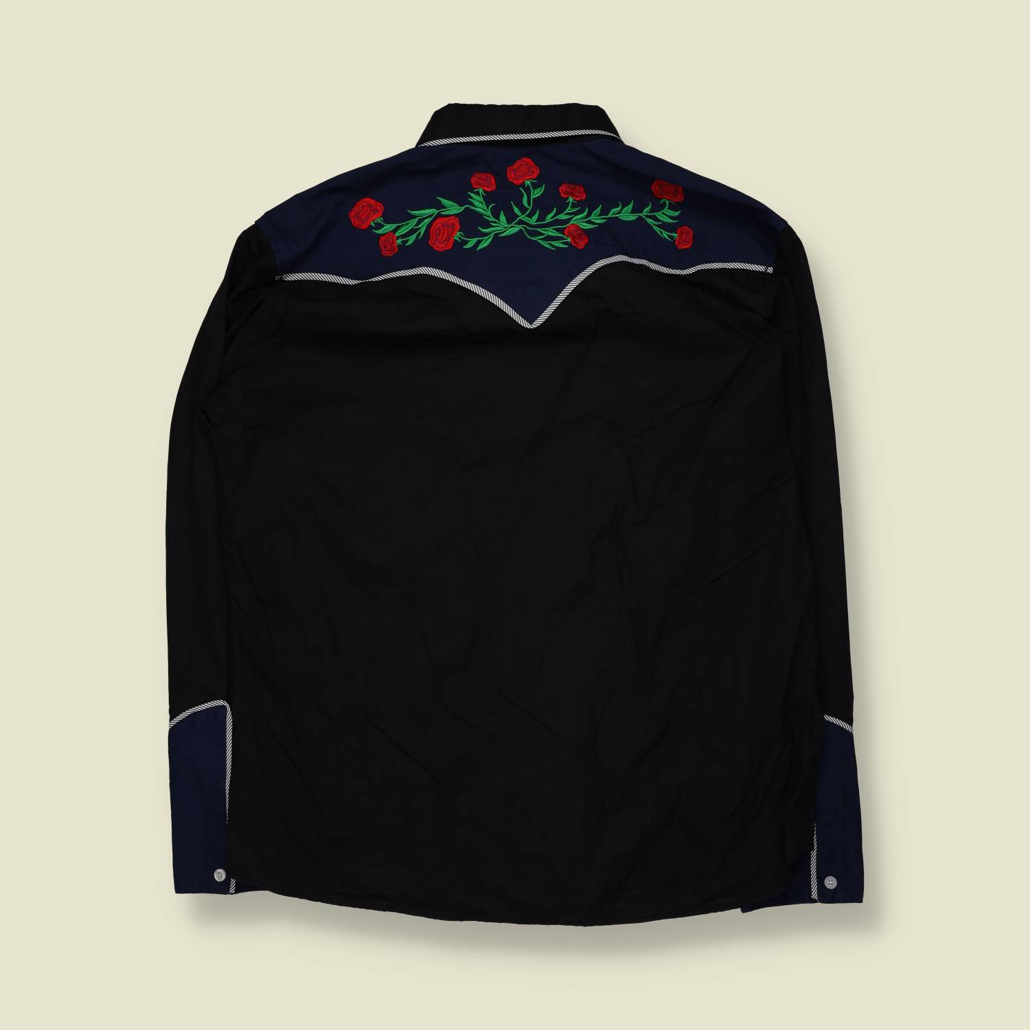 1990s | Rodeo Style | Embroidered Western Shirt | Black & Blue – XXL