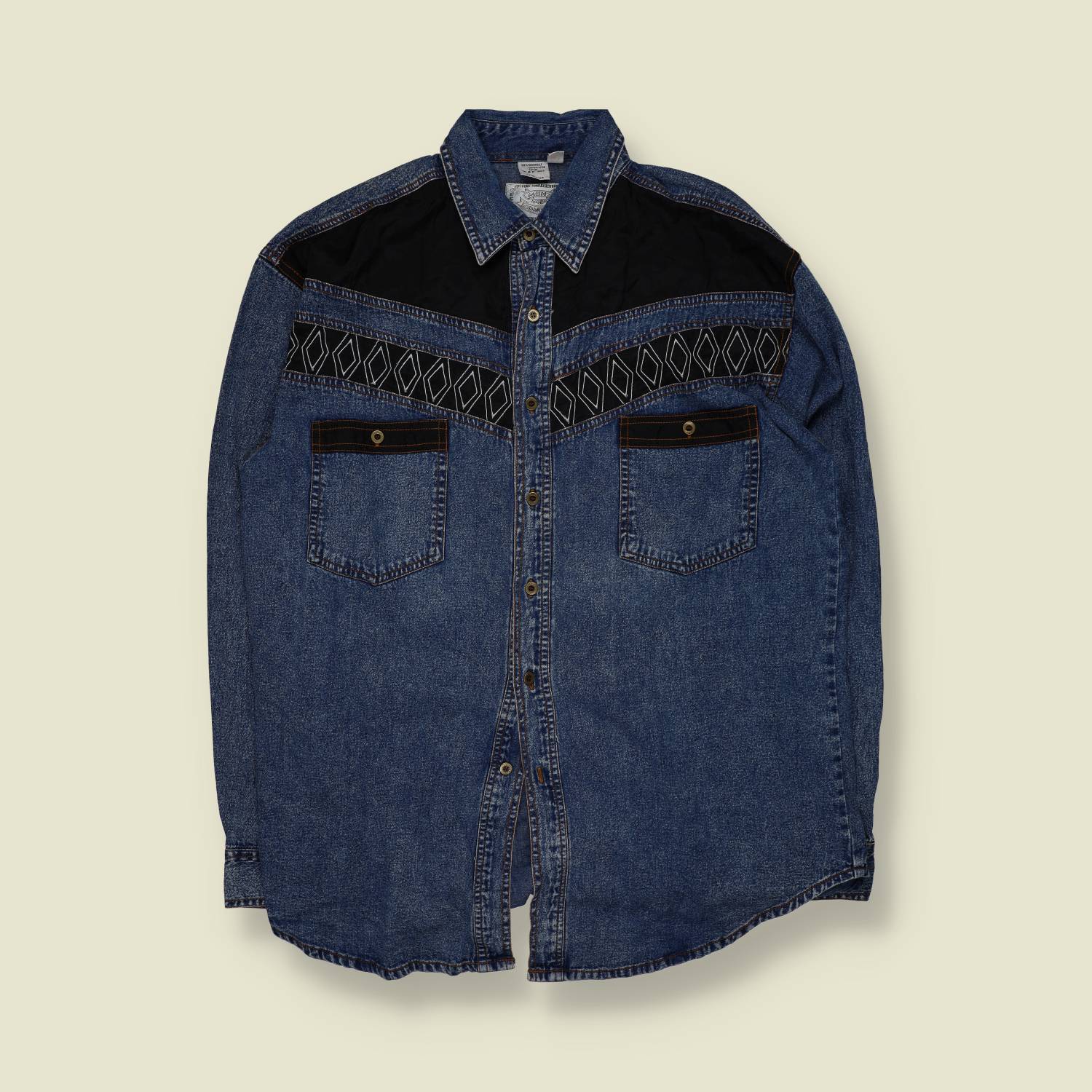 1980s | The Men’s Company | Denim & Suede Western Shirt | Blue – XXL