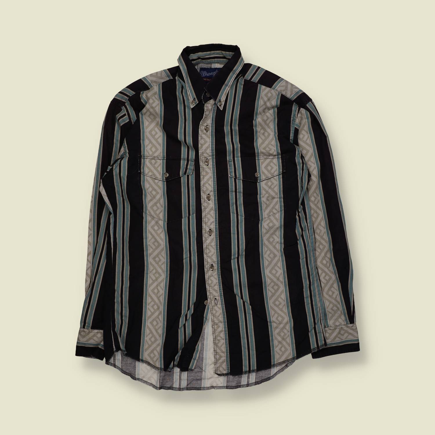 Late 1990s | Wrangler | Striped Western Shirt | Black & Teal – M