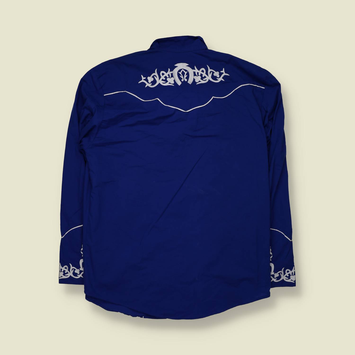 1990s | El General | Embroidered Rodeo Western Shirt | Royal Blue – L