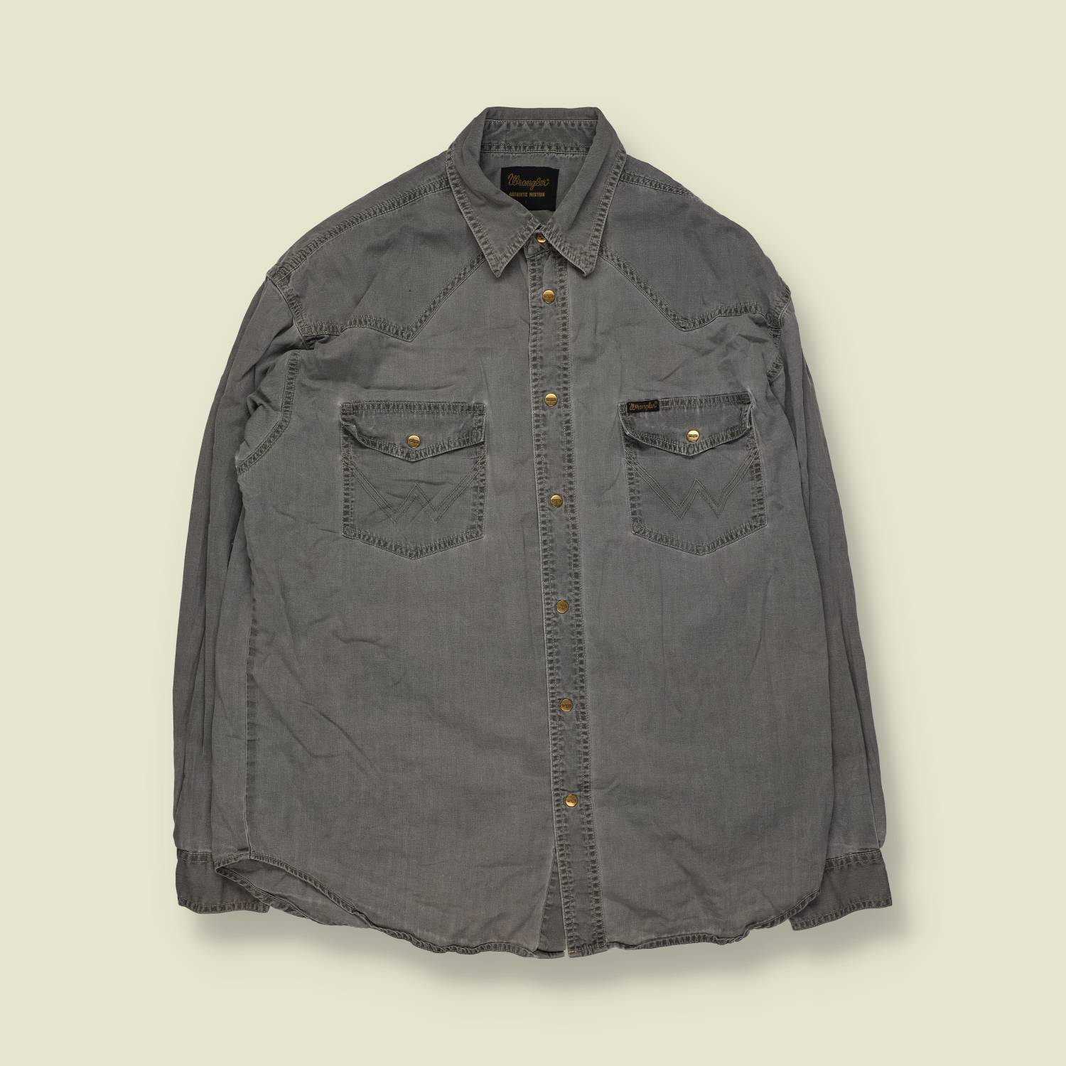 1990s | Wrangler | Western Denim Shirt | Grey – L