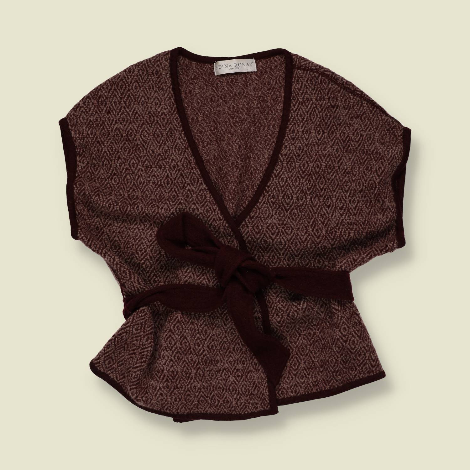 1990s | Edina Ronay | Belted Wrap Cardigan | Brown - 12