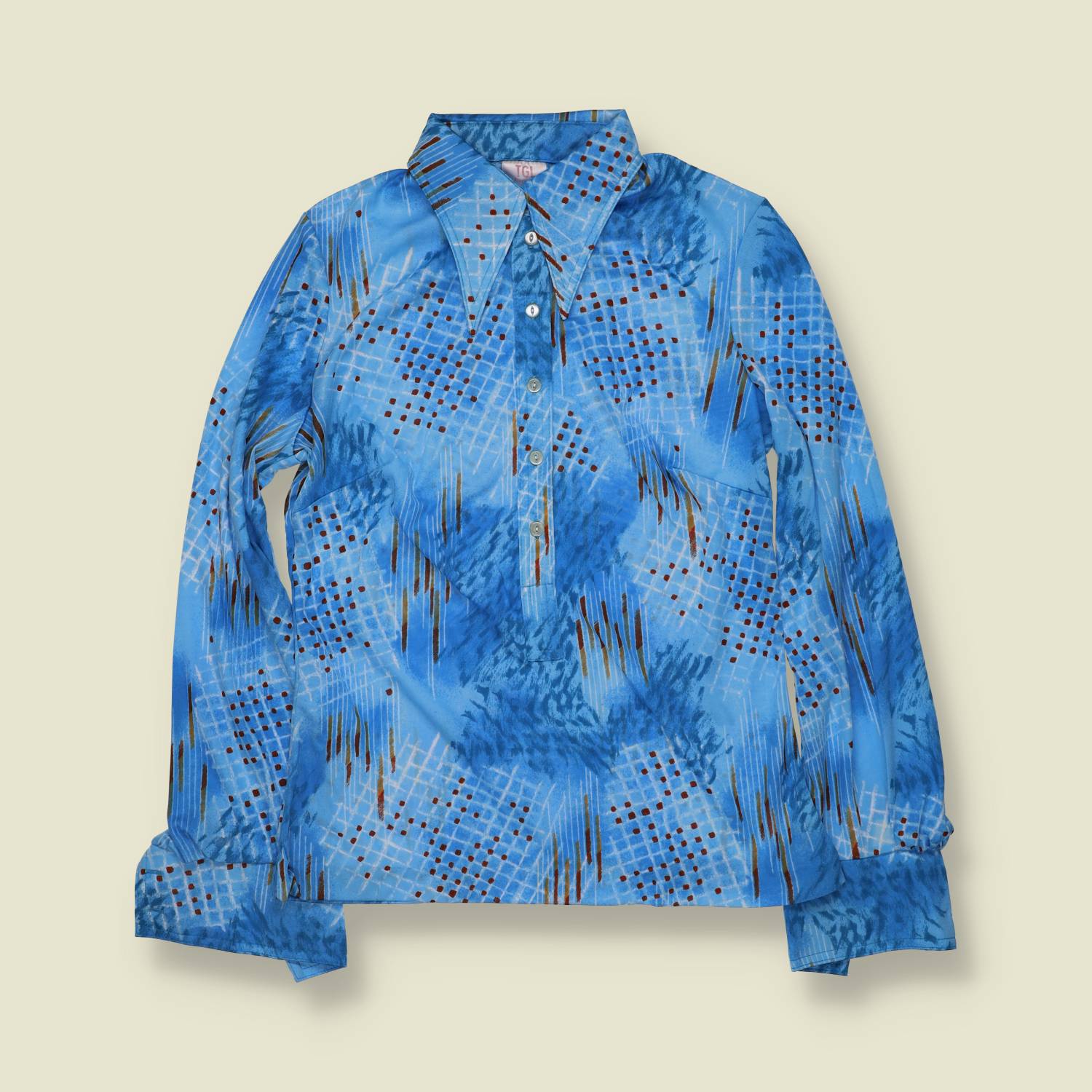 1970s | TGL | Deadstock Blouse | Blue Abstract - 8