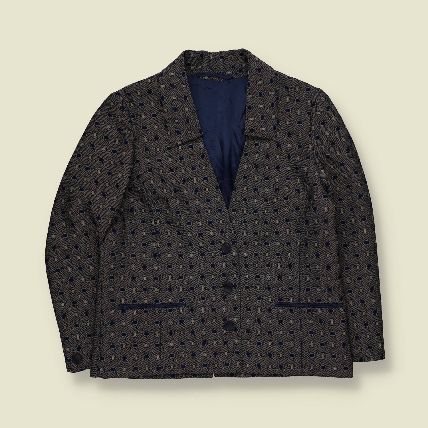 1970s | Patterned Tailored Jacket | Blue & Grey – 10