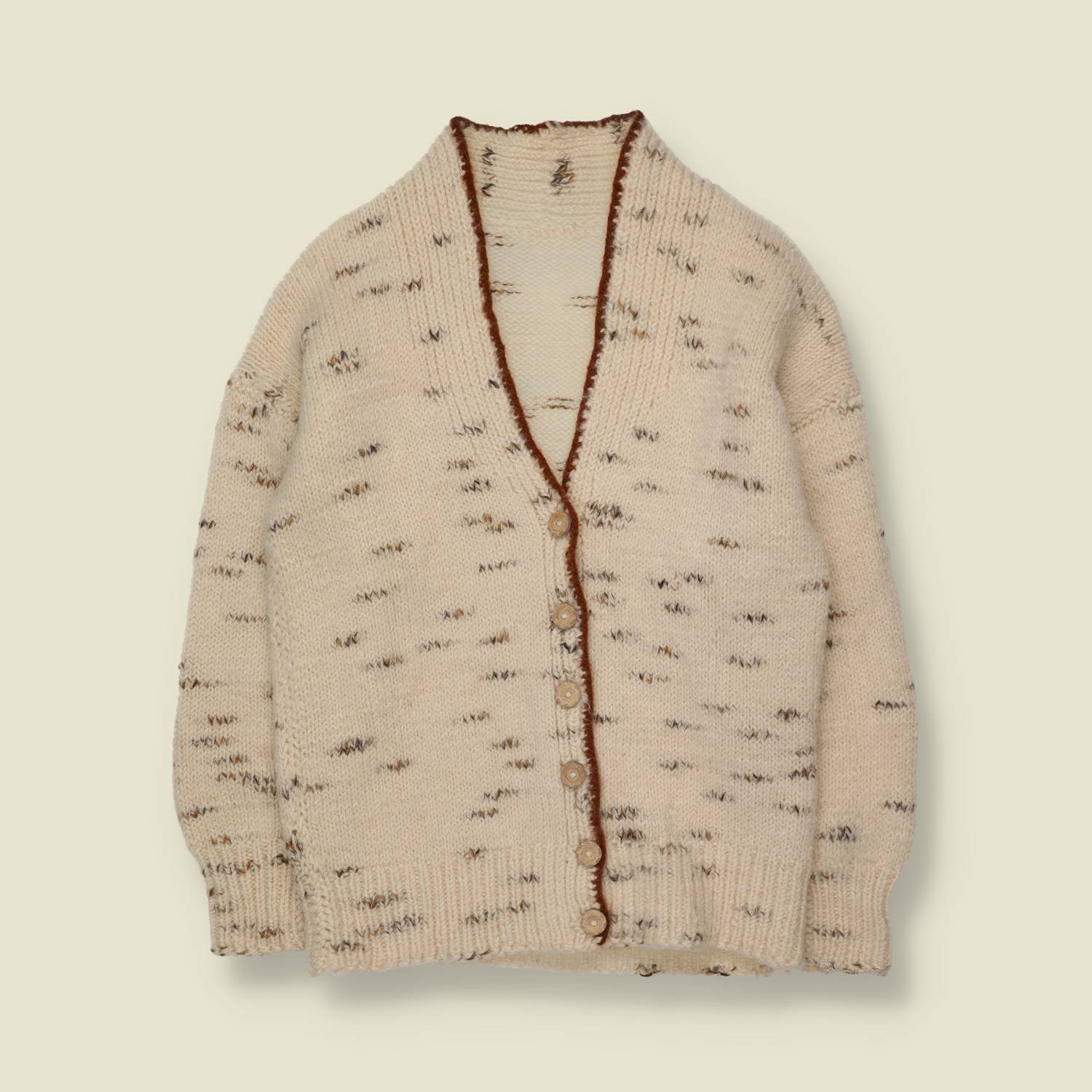 1970s | Handknit | Speckled Cardigan | Cream - 10