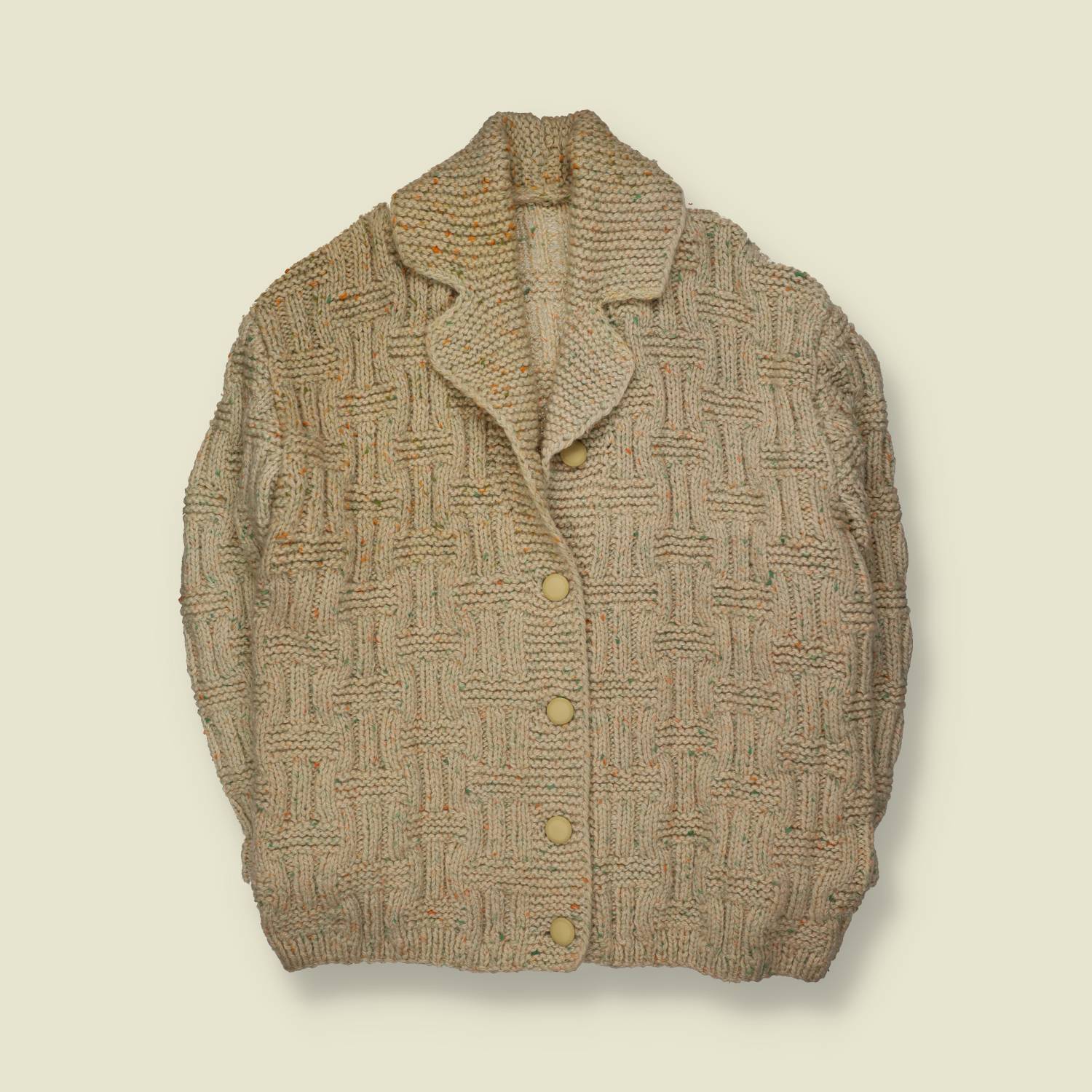 1970s | Handknit | Shawl Collar Cardigan | Cream Fleck - 22