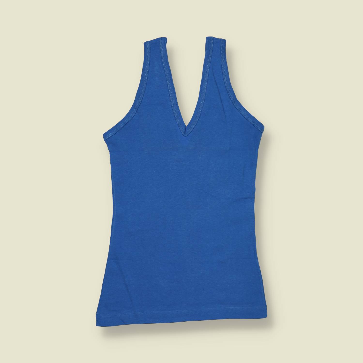1970s | Deadstock Cami Top | Deep V-Neck | Blue - 0