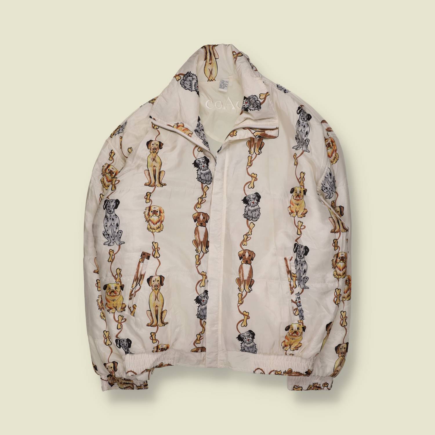 1980s | Dog Print Bomber Jacket | Novelty All-Over Print | White - 24