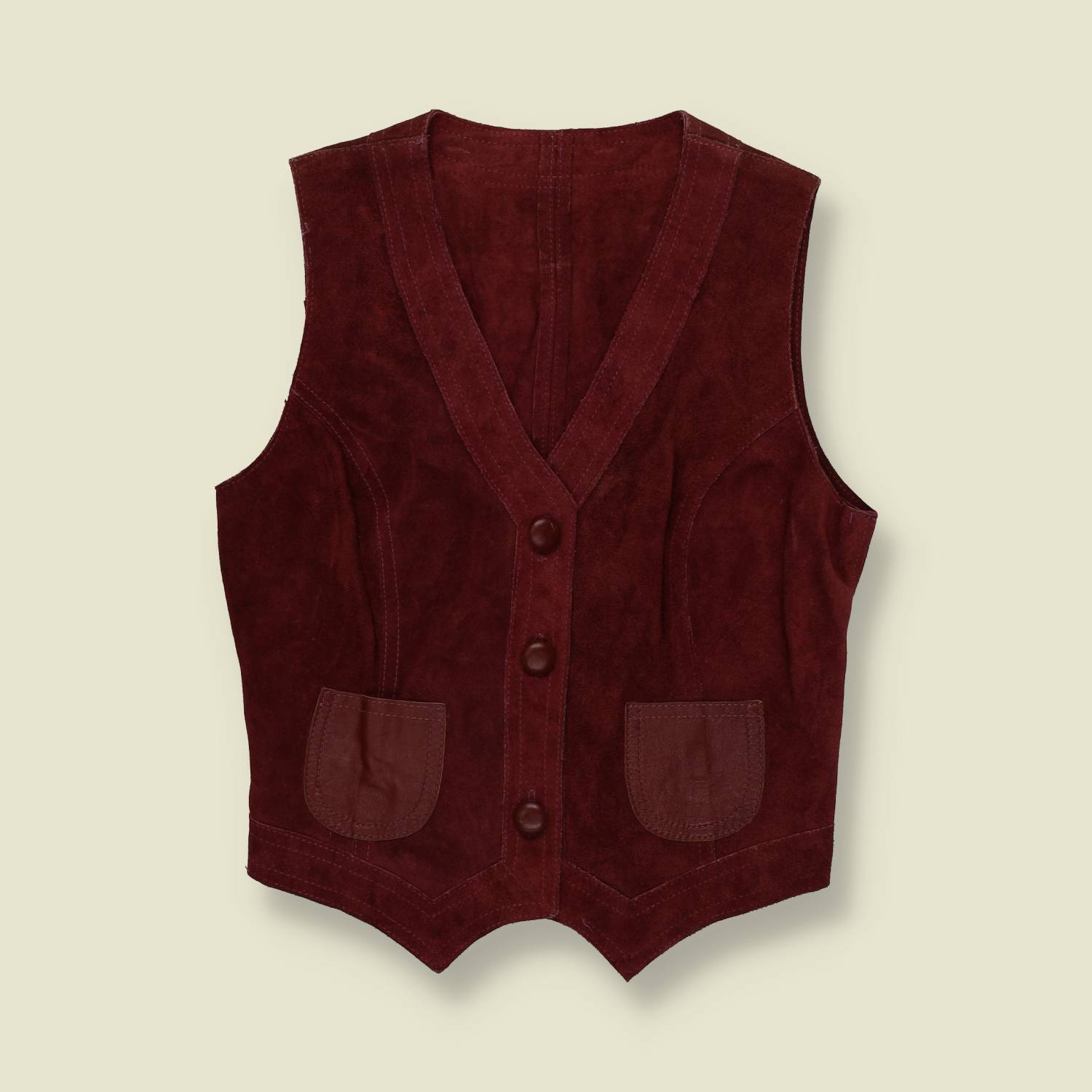 1970s | Suede Waistcoat | Burgundy - 4